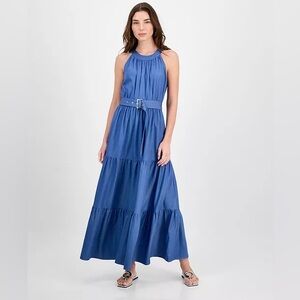 Tahari Women Tiered Fit & Flare Halter Maxi Dress Small